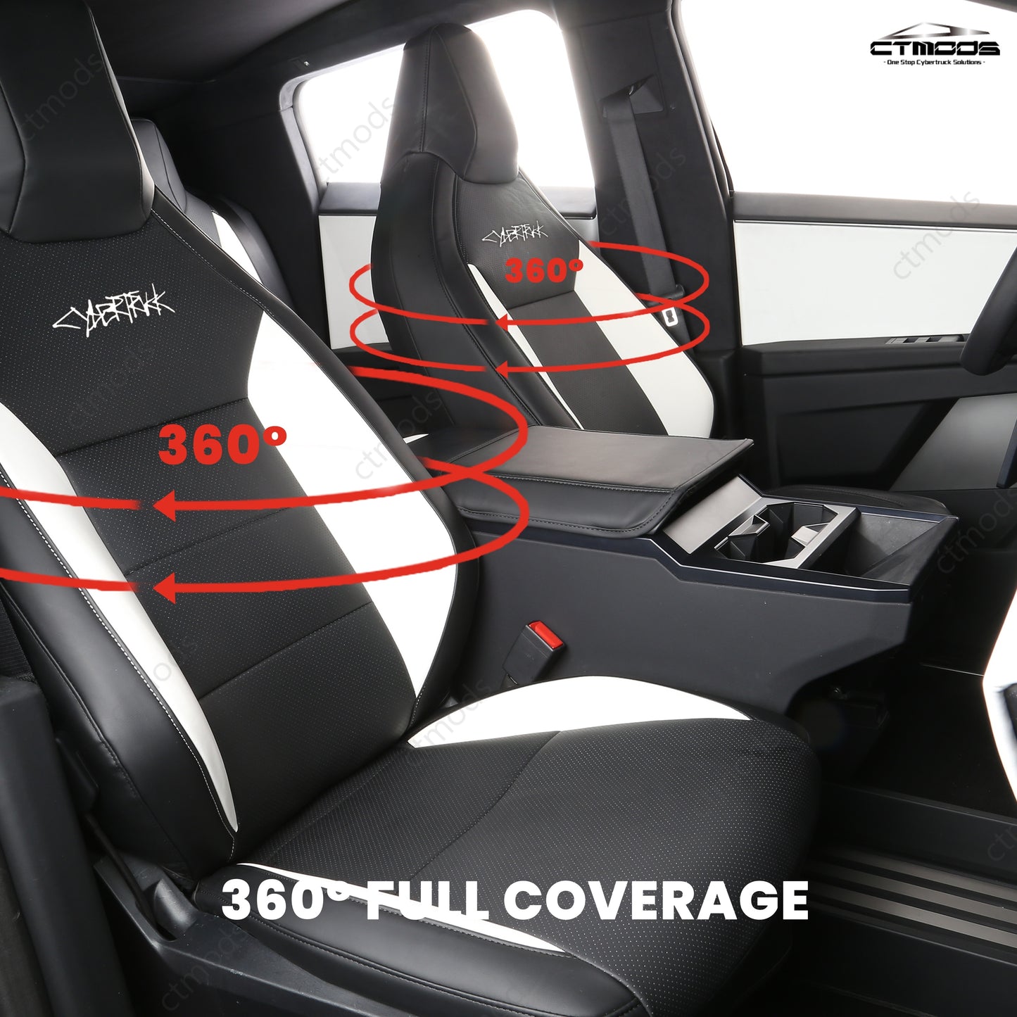 Seat Covers NAPPA Leather Full Coverage Seat Protector (Black/White) Cybertruck CTmods