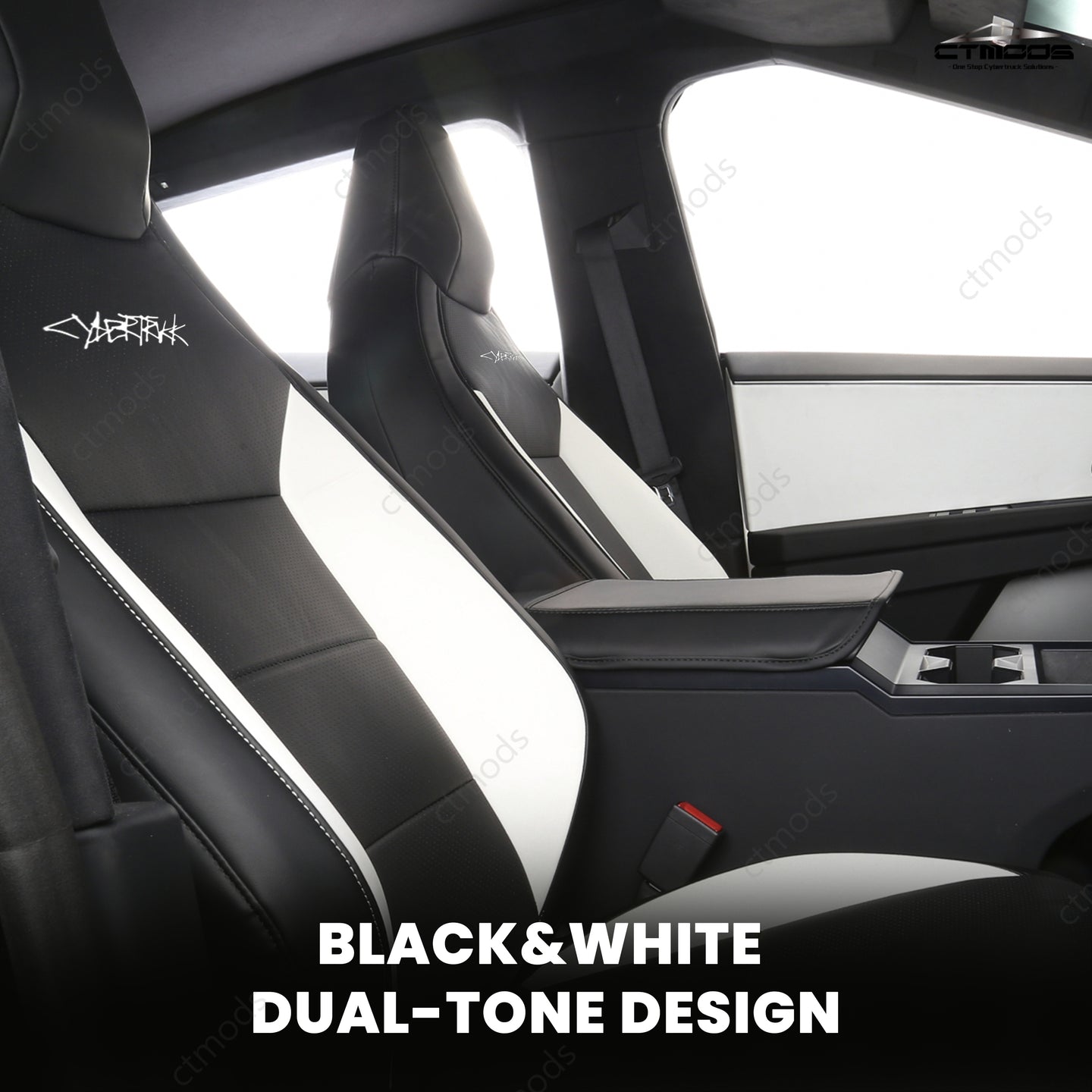 Seat Covers NAPPA Leather Full Coverage Seat Protector (Black/White) Cybertruck CTmods