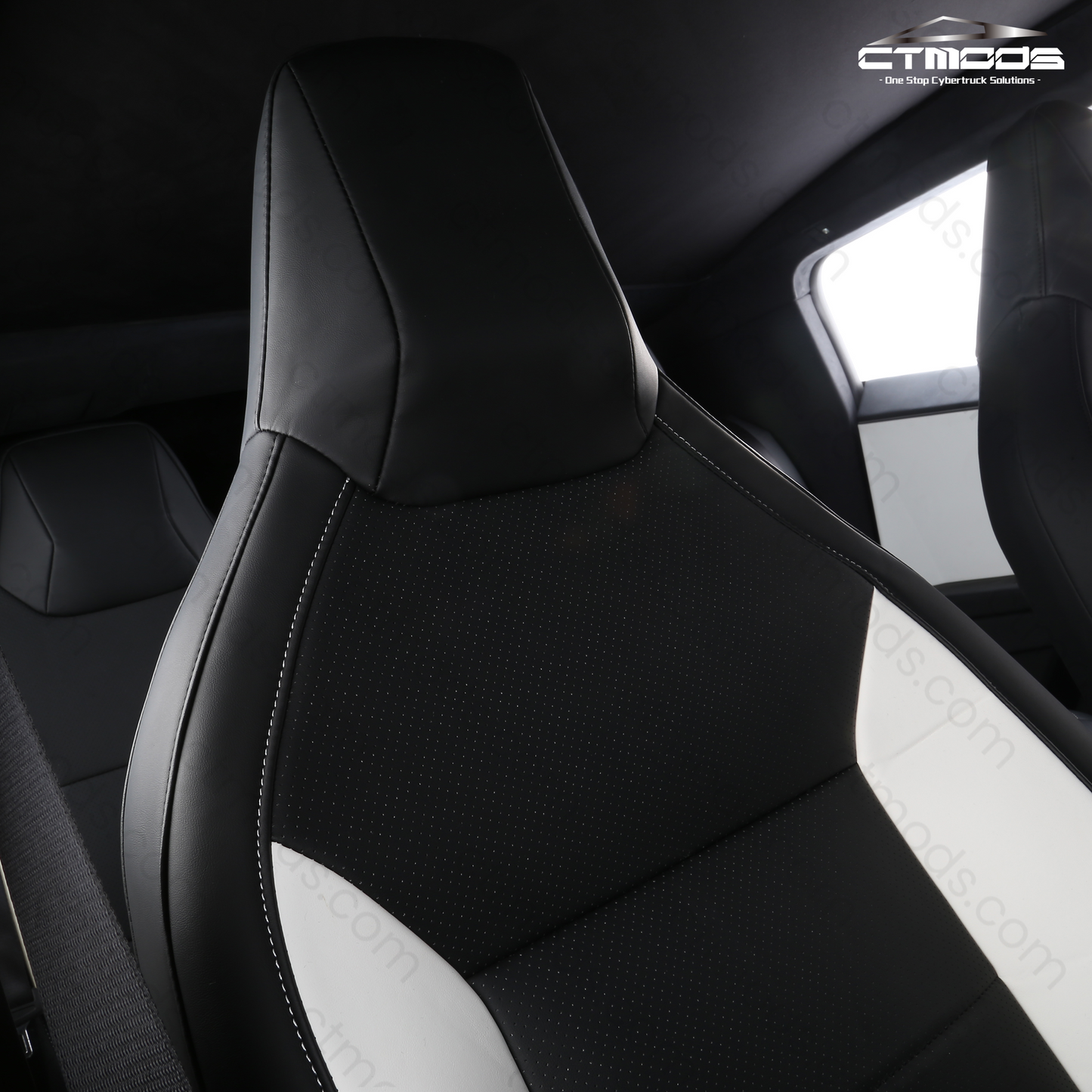 Seat Covers NAPPA Leather Full Coverage Seat Protector (Black/White) Cybertruck CTmods