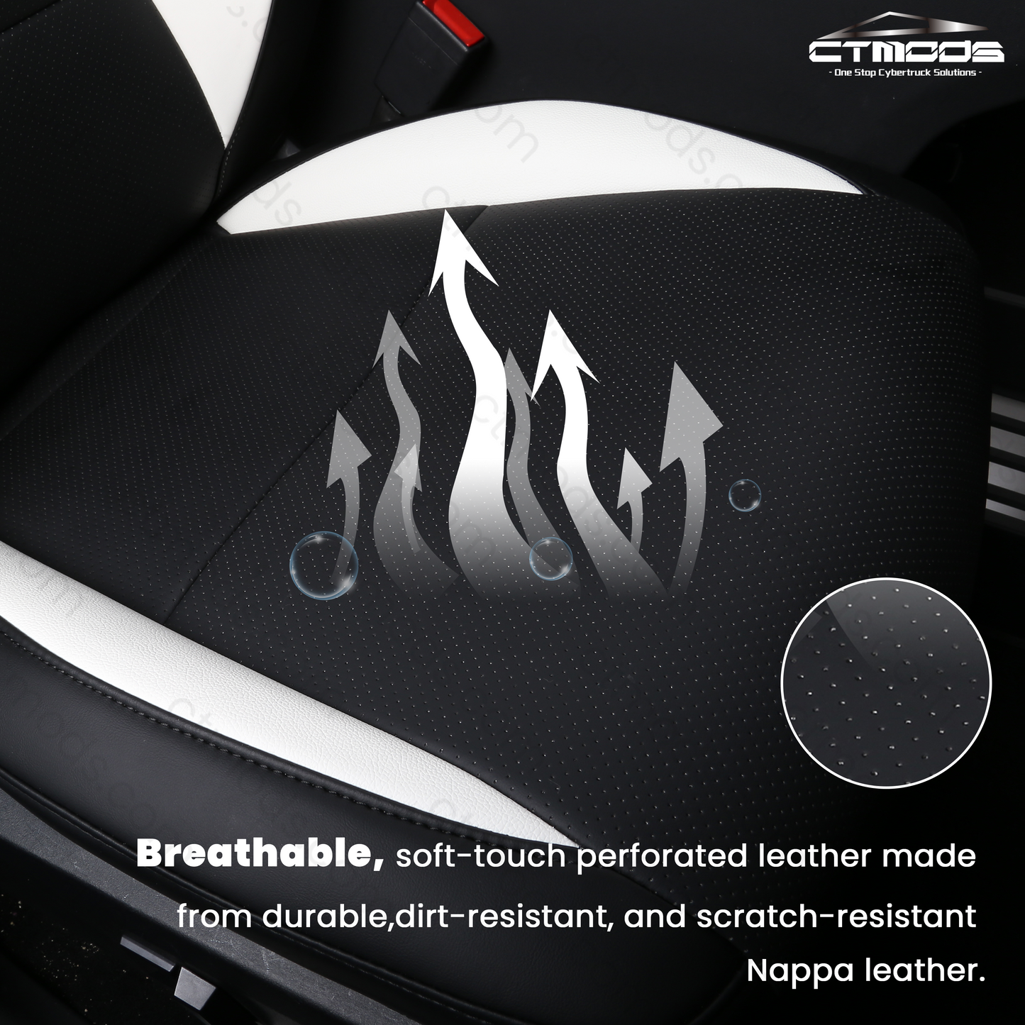 Seat Covers NAPPA Leather Full Coverage Seat Protector (Black/White) Cybertruck CTmods