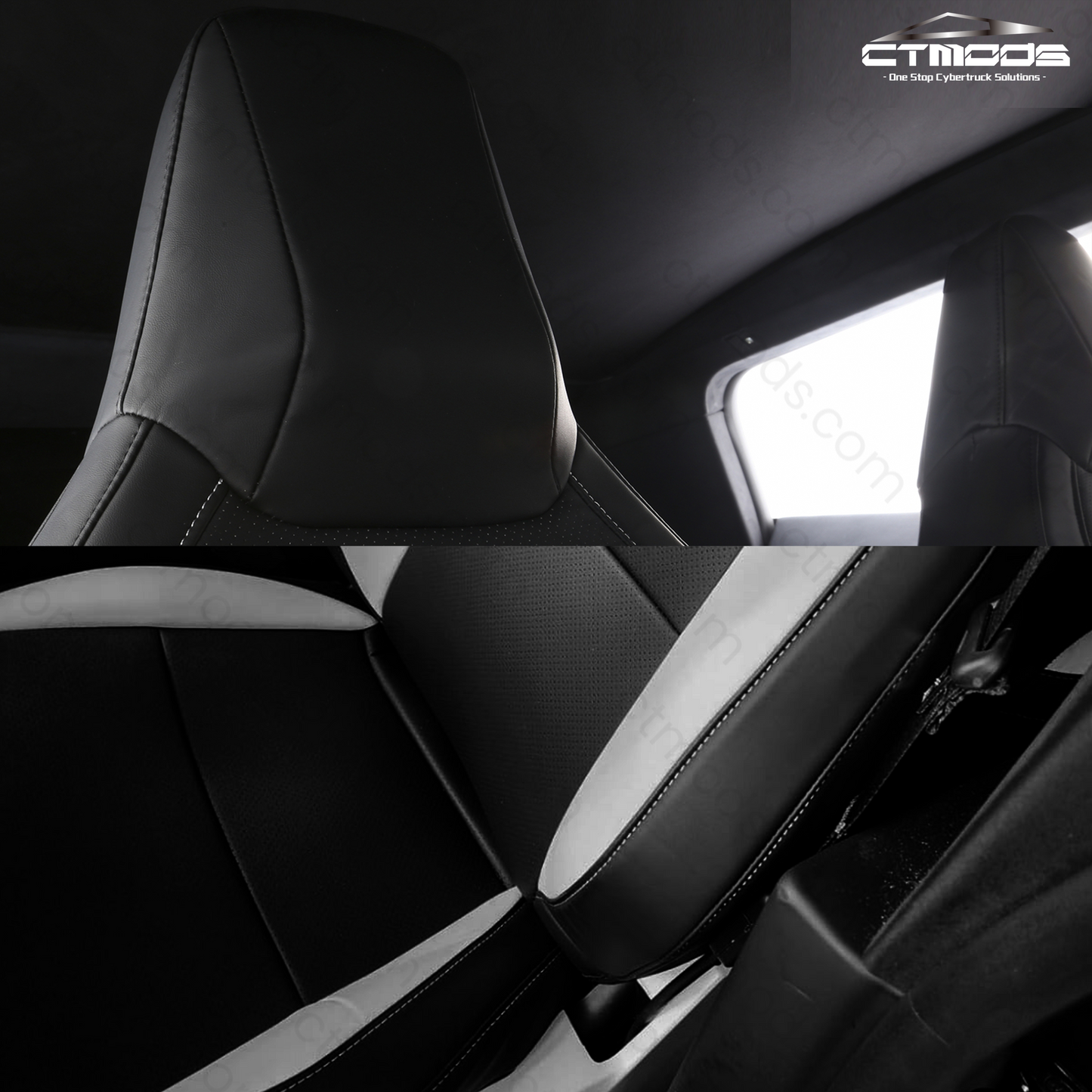 Seat Covers NAPPA Leather Full Coverage Seat Protector (Black/White) Cybertruck CTmods