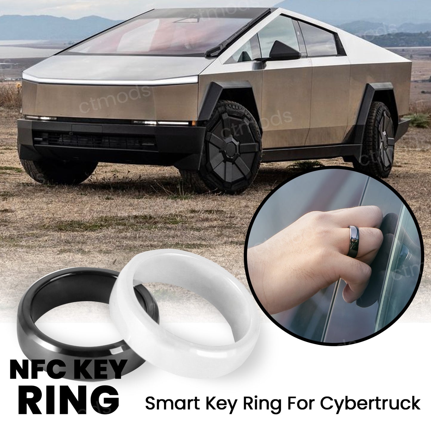 Tesla Cybertruck RFID Smart NFC Ring Key Ceramic Ring Key Accessory Replacement of Key Fob CTmods®