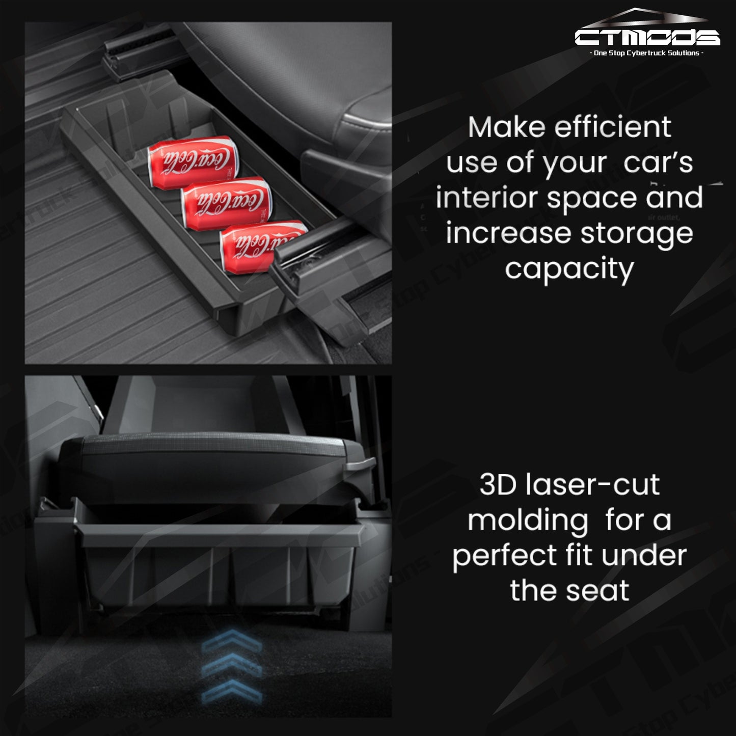 Underseat Storage Box for Tesla Cybertruck 2024 - Driver and Passenger Seats | CTmods