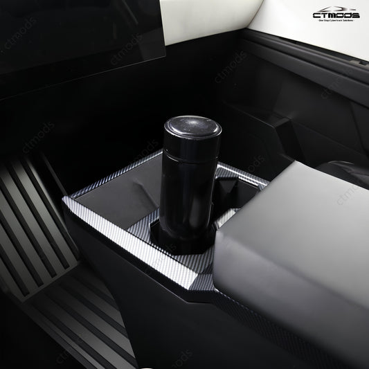 Cybertruck Center Console Cup Holder Panel Trim Cover CTmods® (Carbon Fiber Pattern ABS)