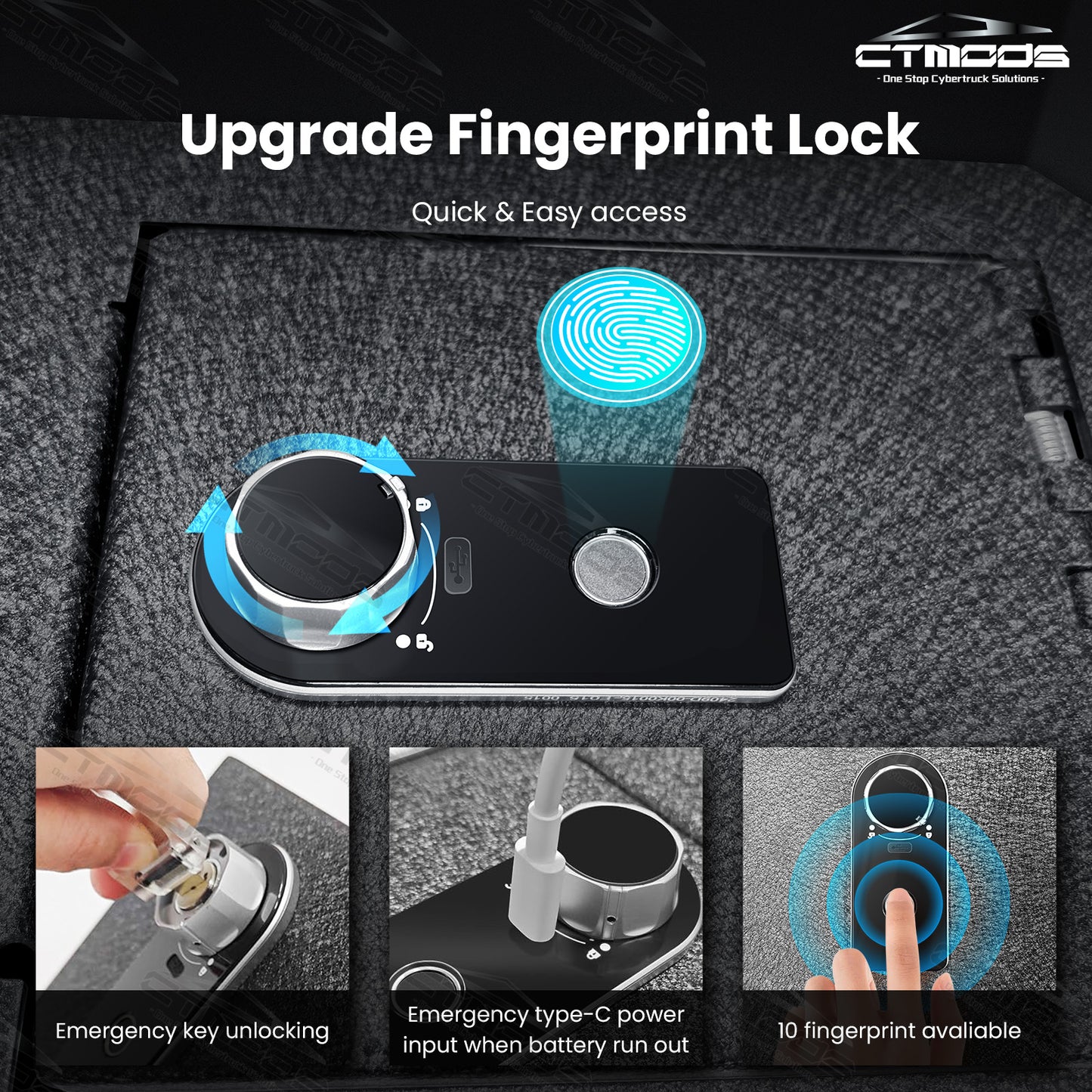 Tesla Cybertruck Accessories Cyber Safe Vault Fingerprint Locking CTmods®
