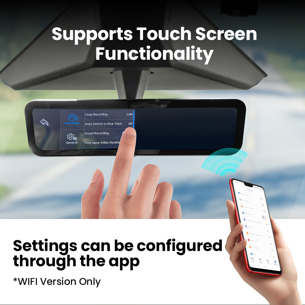 Streaming Rearview Mirror Recorder 1080P HD DVR Dual Way Video Recorder with LVDS Signal WiFi Anti Glare CTmods®